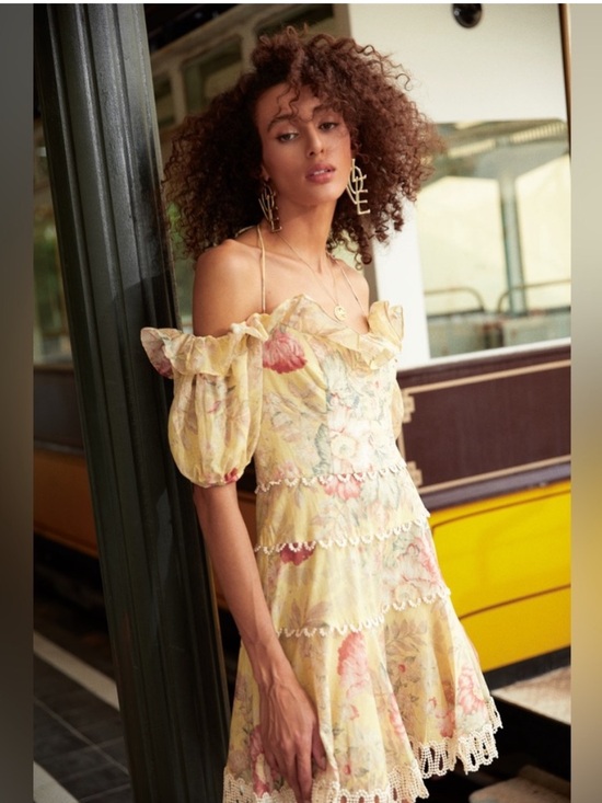Zimmermann Dresses & Skirts - Floral Yellow Off-Shoulder Mini Dress